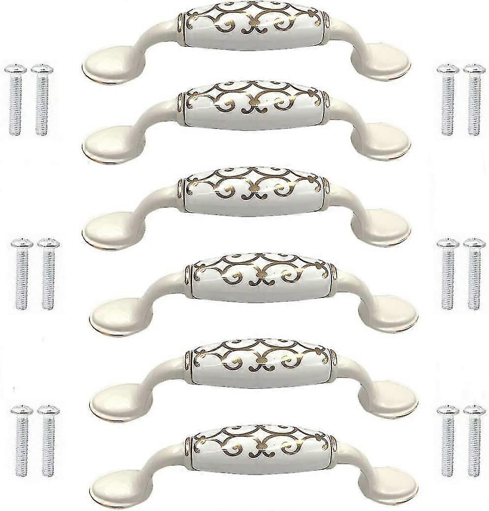 6pcs Ceramic Alloy Door Knobs Cabinet Cupboard Cupboard Chinese Style White Handle