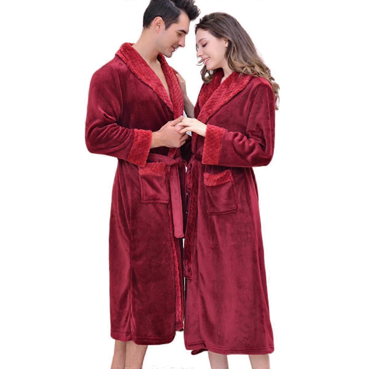 Unisex Microplush Bathrobe Warm Spa Robe Wine Red
