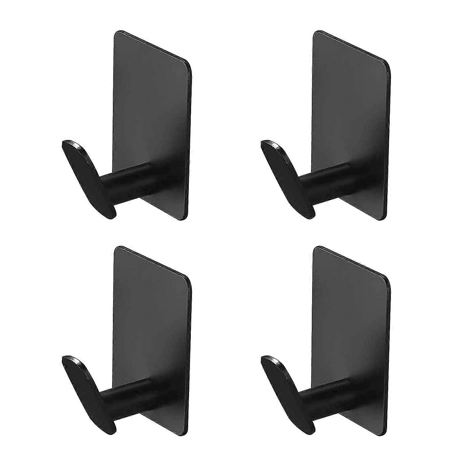 4pcs Heavy Duty Stainless Steel Bathrooms Black Self Adhesive Hook Kitchen Coat