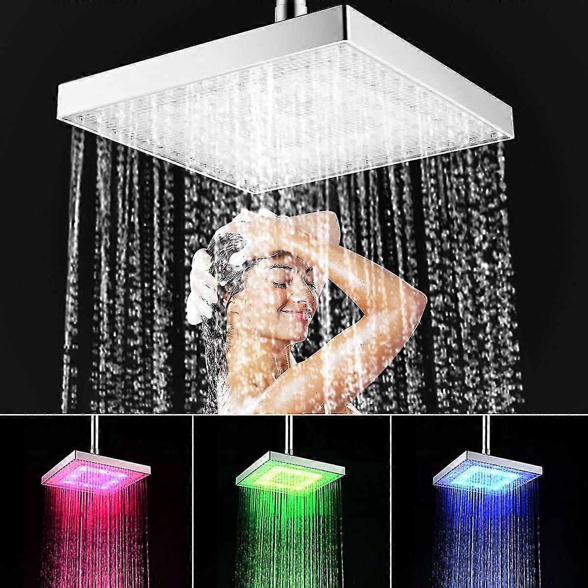 8 Inch Chrome Rainfall Led Shower Head 7 Colors Changing Temperature ...