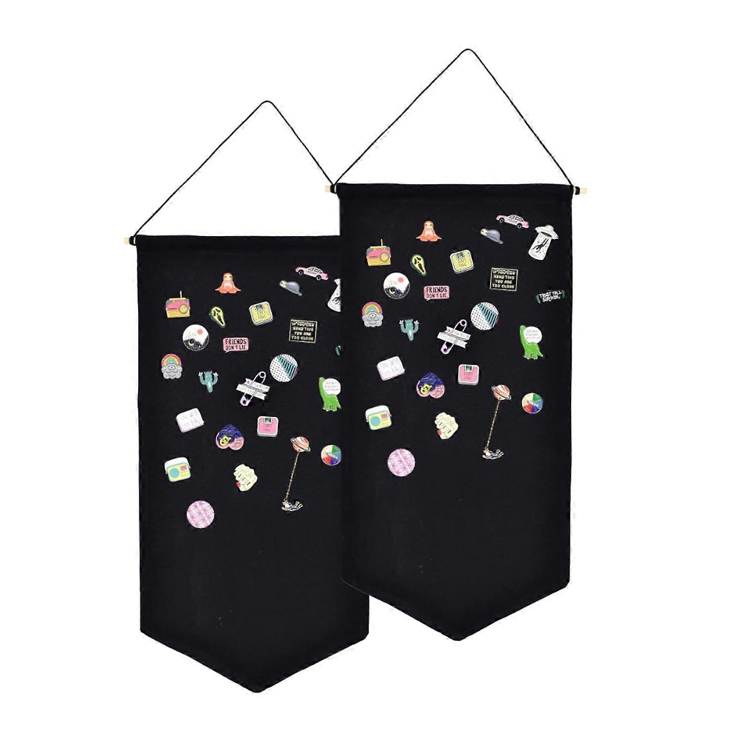 2pcs Wall Hanging Badge Display Canvas Enamel Brooch Collection Display Banner Medal Pin Storage Lapel Flag Pennant Frame(black)