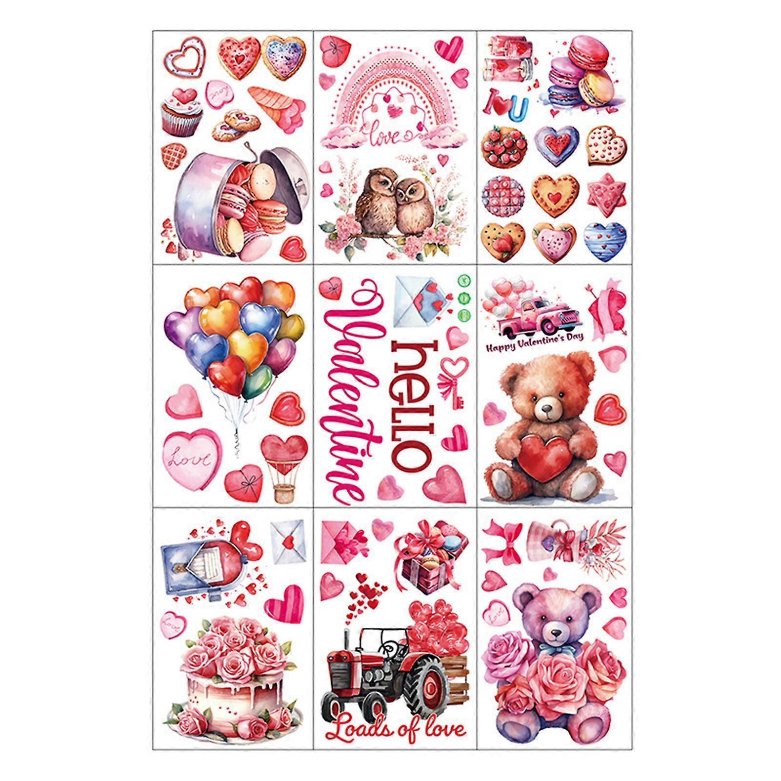 9Pcs Valentine's Day Window Cling Stickers Double-Sided Design Non-Adhesive Removable Love Heart Electrostatic Stickers