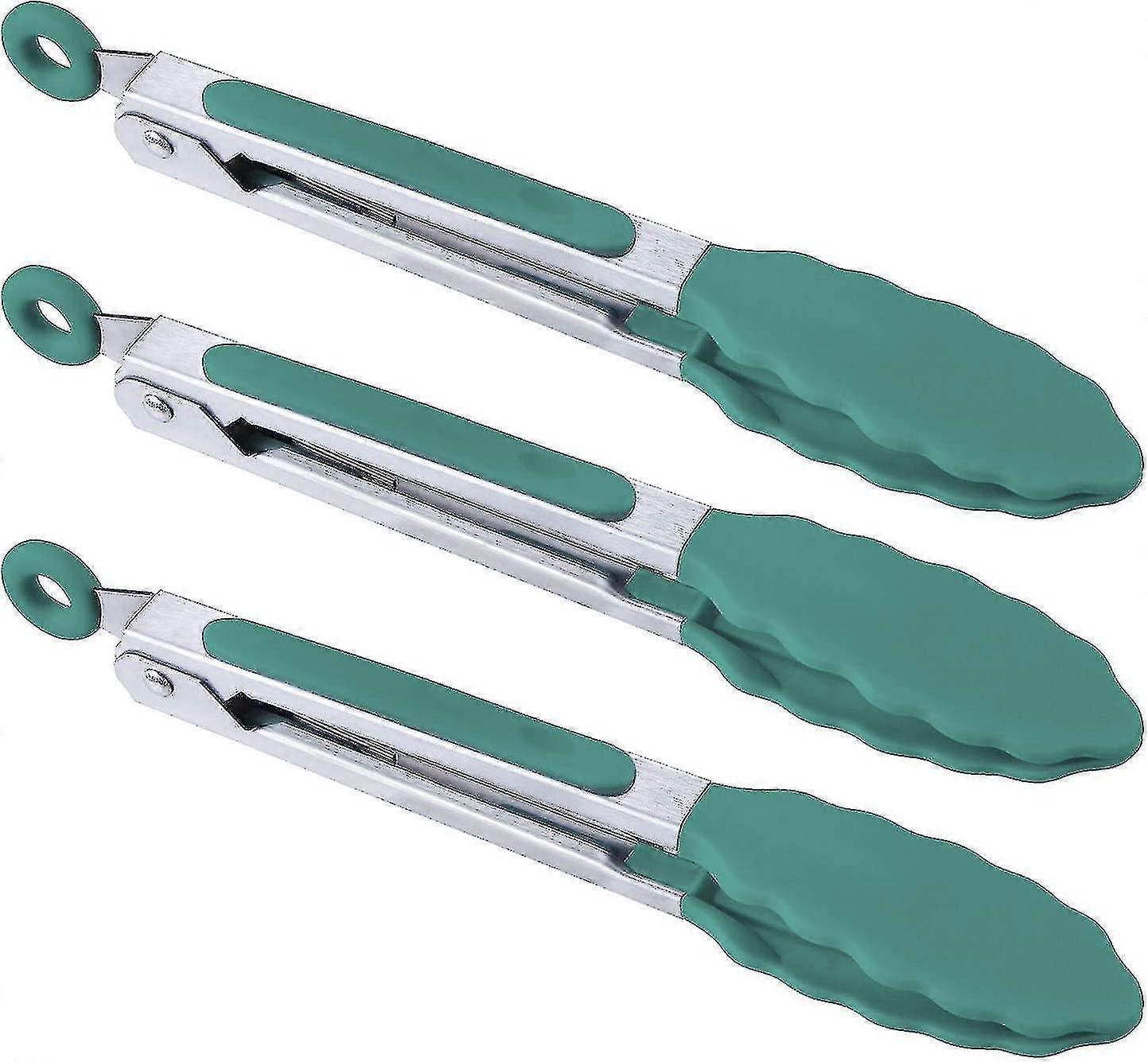 Kitchen Food Tongs - 7" Mini Silicone Serving Tongs - Set Of 3