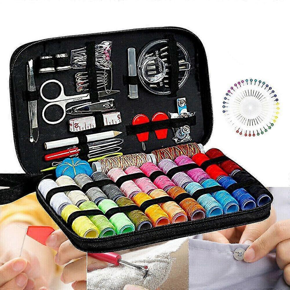 128pcs Sewing Kit Measure Scissor Thimble Thread Needle Storage Box Travel Set