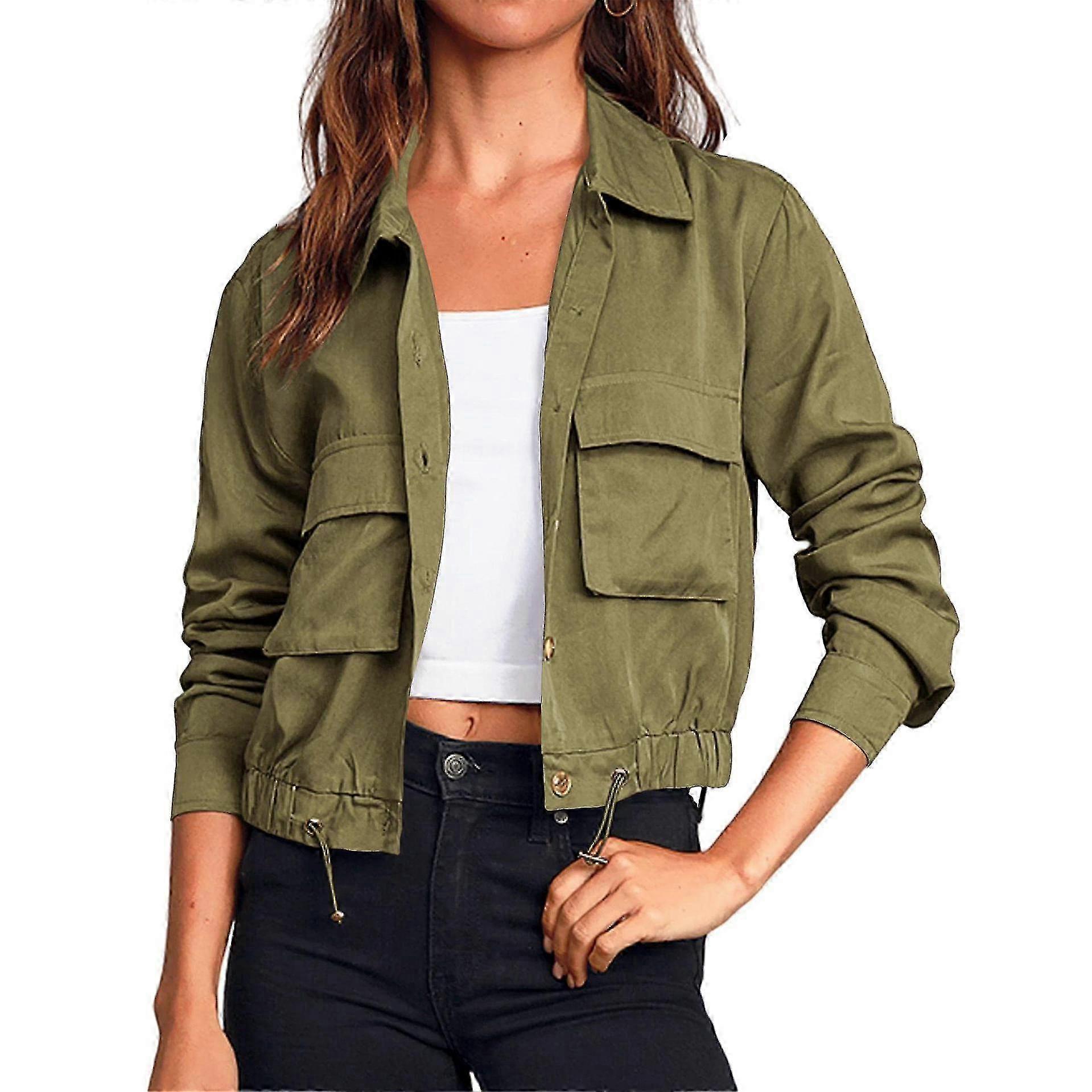 Women's Solid Colour Single Breasted Long-sleeve Drawstring Thin Jacket