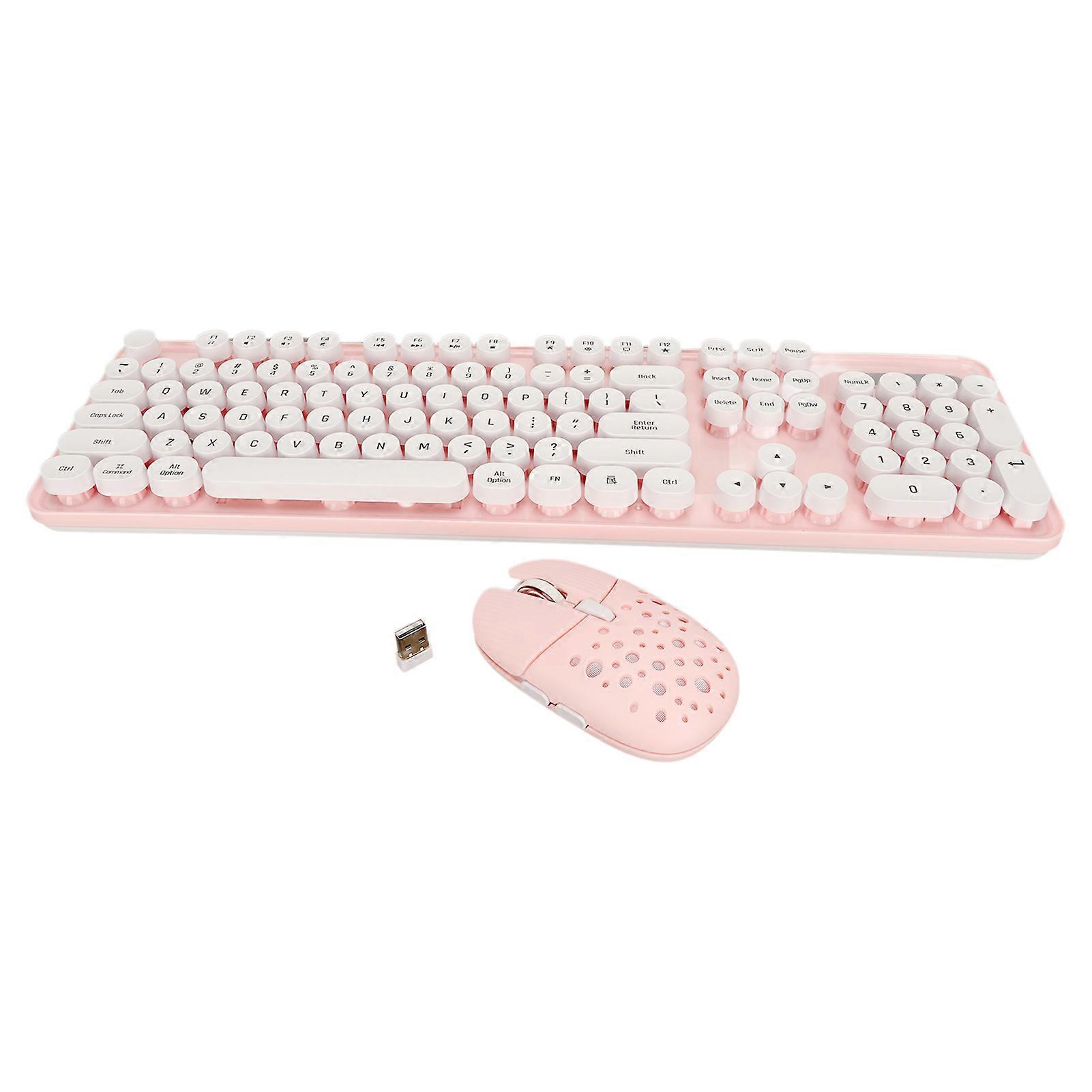Teclado sem fio e mouse combo Pure Color Retro 2.4G Wireless Keyboard Mouse com keycaps redondas e teclado numérico Pink Board