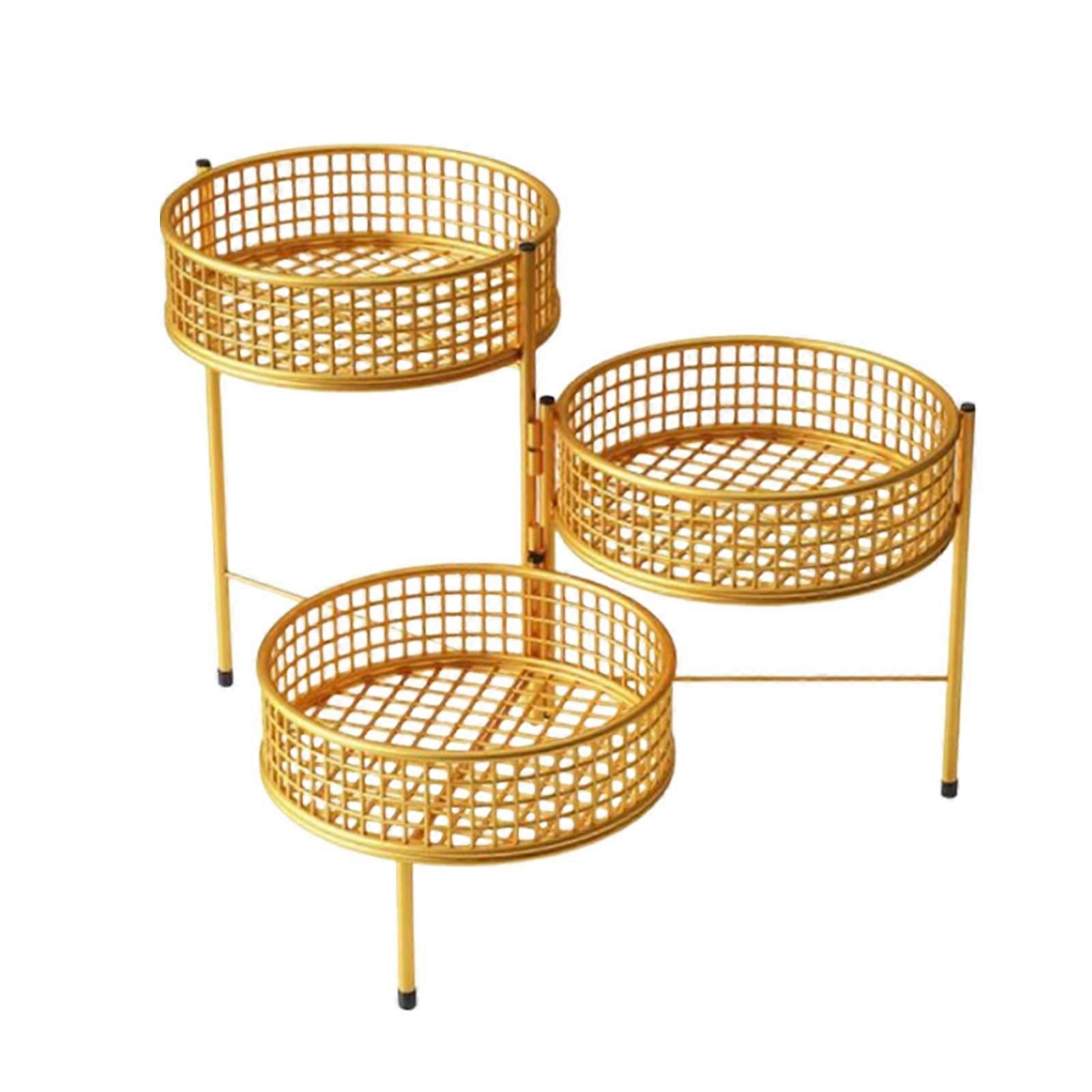 Multi Layer Rotating Fruit Basket Stand Multifunctional Sturdy Snacks Holder 3 Tiers