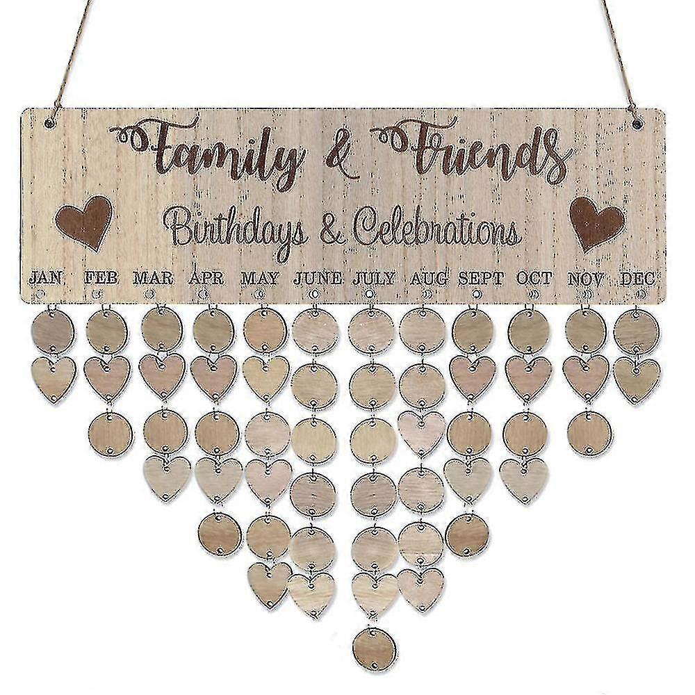 家族の誕生日ボードプラークDIYハンギング木製の誕生日リマインダーカレンダーA