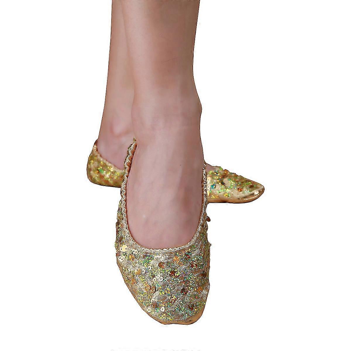 Gylne Paljetter Dansesko MageDans Scene Performance Sko Treningssko Dansesko