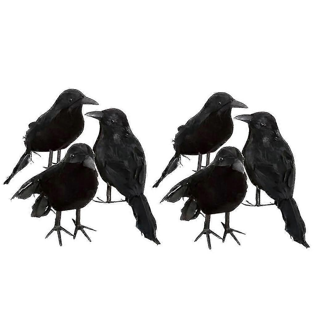 6 x Halloween Dekoration Krage Kunstig Ravn Krage Med Fjer Sort Fugl7362970575111