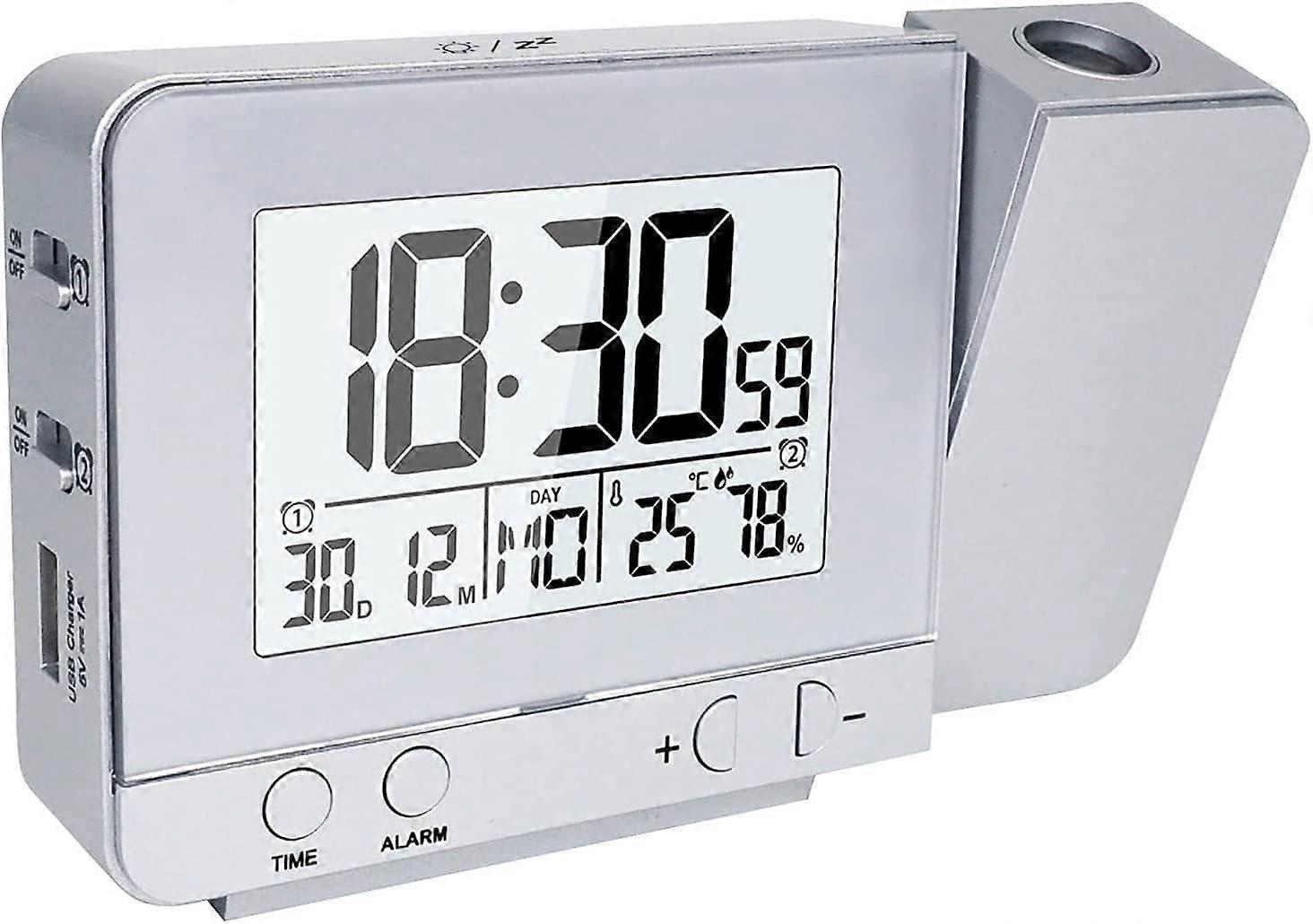 SilverLED Projector Clock, Digital Alarm Clock Projection Alarm Clock Indoor Temperature 4 Levels Adjustable Brightness Function