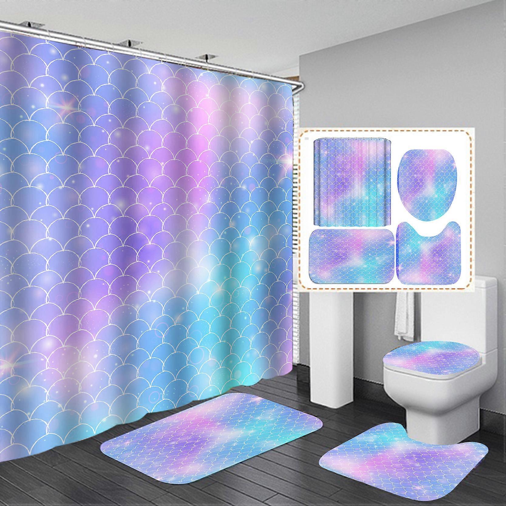 (A)Shower Curtain+Bath Mat Set