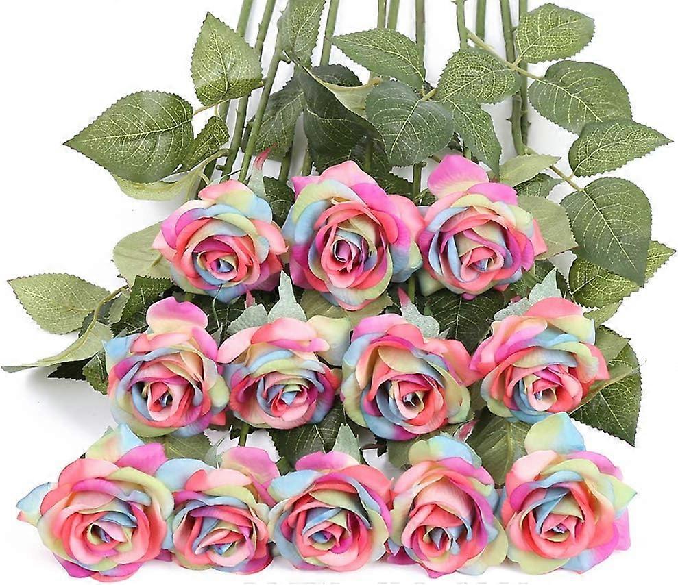 Real Touch Regenboog Kunstrozenbloem - Decoratieve Bloem
