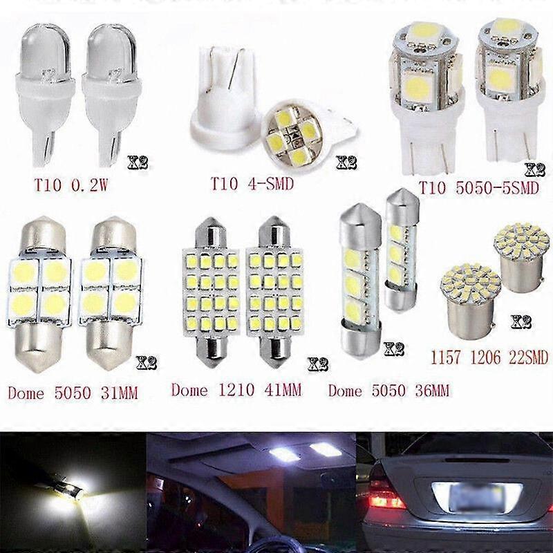 14pcs 12V LED White Car Interior Light Dome License Plate Lamp Bulbs Replacement