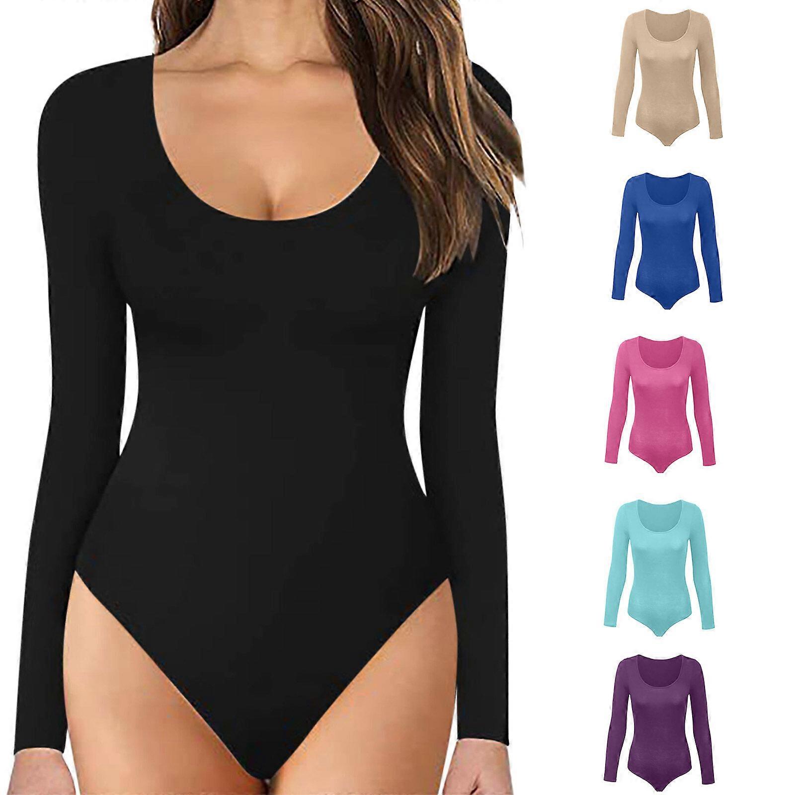 Crew Neck Long Sleeve Bodysuit, Double Lined, Buttery Soft, Essential Basic Top,50% Offer