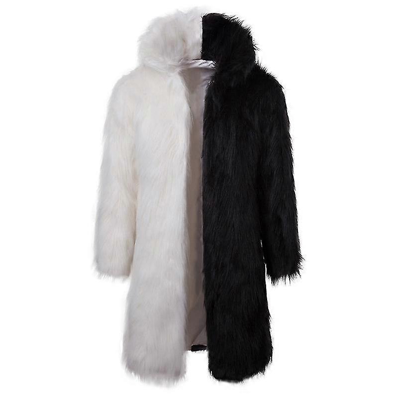 Mens Long Faux Fur Coat Winter Stand Collar Jacket Outerwear Overcoat