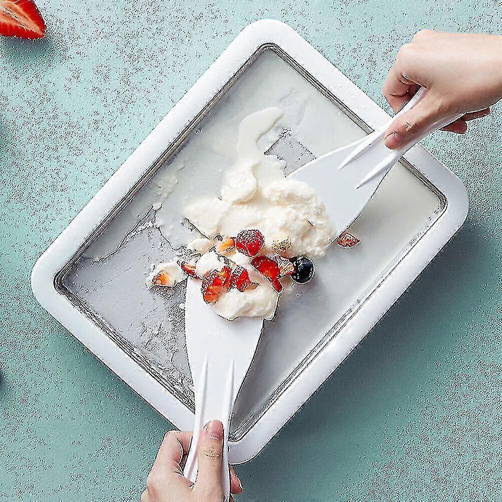 Instant Rolled Ice Cream Maker Pan Machine Frozen Yogurt Sorbet With 2 Spatulas