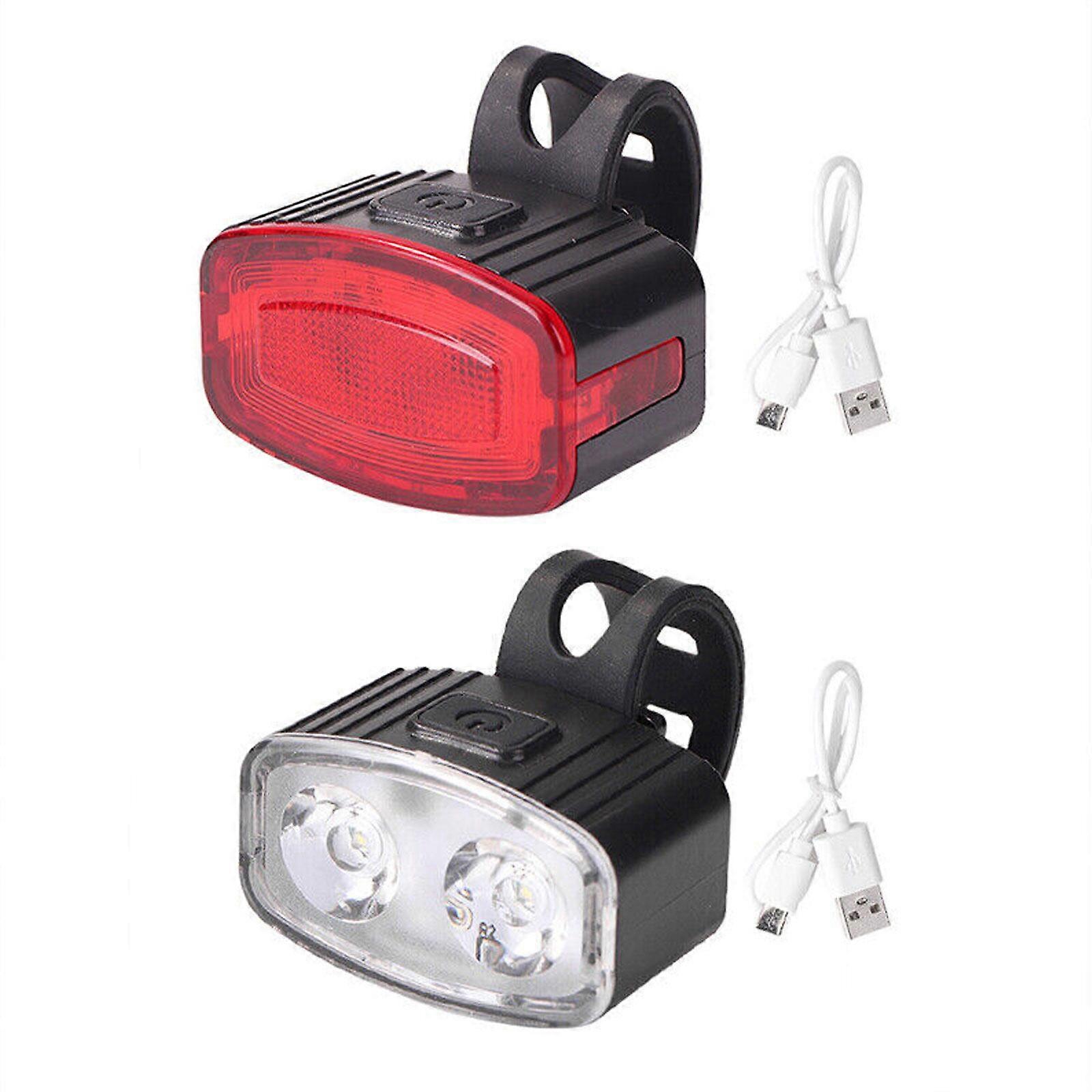 Durable LED Bike Light Headlight Taillight Caution Bicycle USB Rechargeable Lights