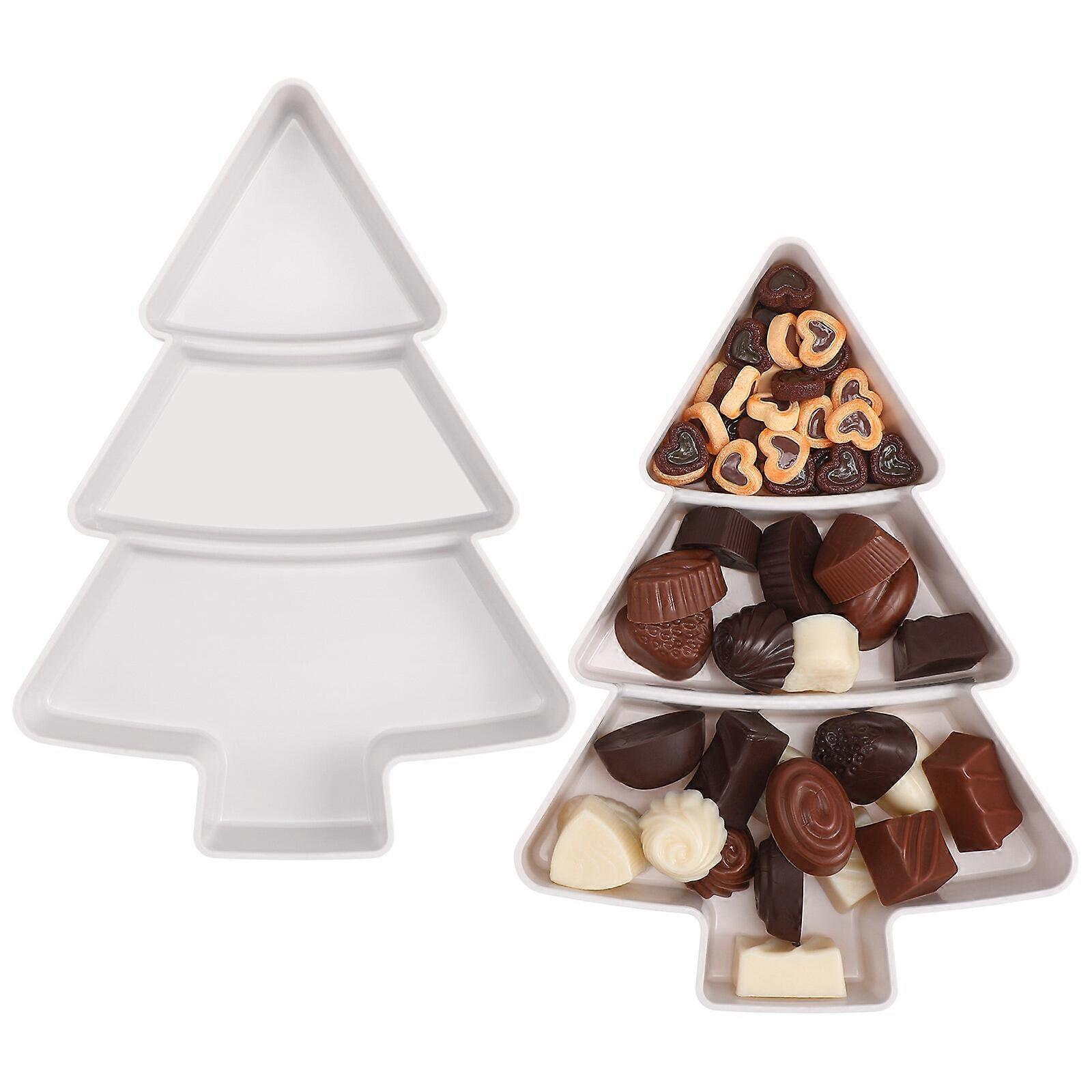 2Pcs Multifunction Christmas Tree Shape Fruit Plates Plastic Candy Snack Trays