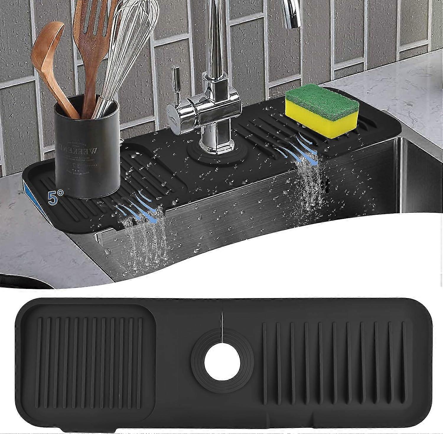 Kjøkken Splash Guard For Vask, Silikon Vask Kran Matte Splash Guard, Tappekran Absorberende Vask Protectors Mat