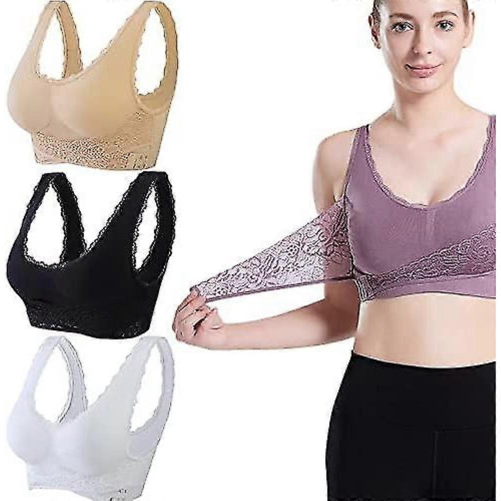 3pcs Tourmaline Shaping & Puissant Lifting Soutien-gorge, Tourmaline Shaping Wireless Soutien-gorge, Front Cross Side Buckle Lace Lifting Bra MPA