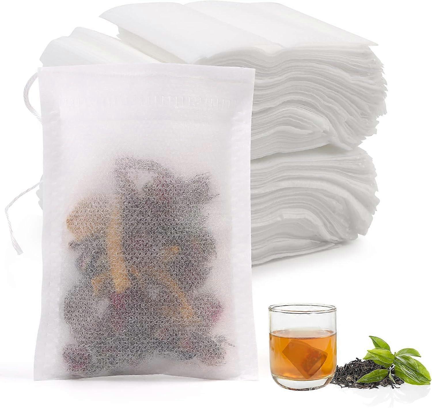 200 Tea Filter Bags with Drawstring, Small Refillable Tea Bags, Empty Non-woven Fabric Bag for Coffee, Loose Tea and Flower Tea - 7 x 9 cm, White