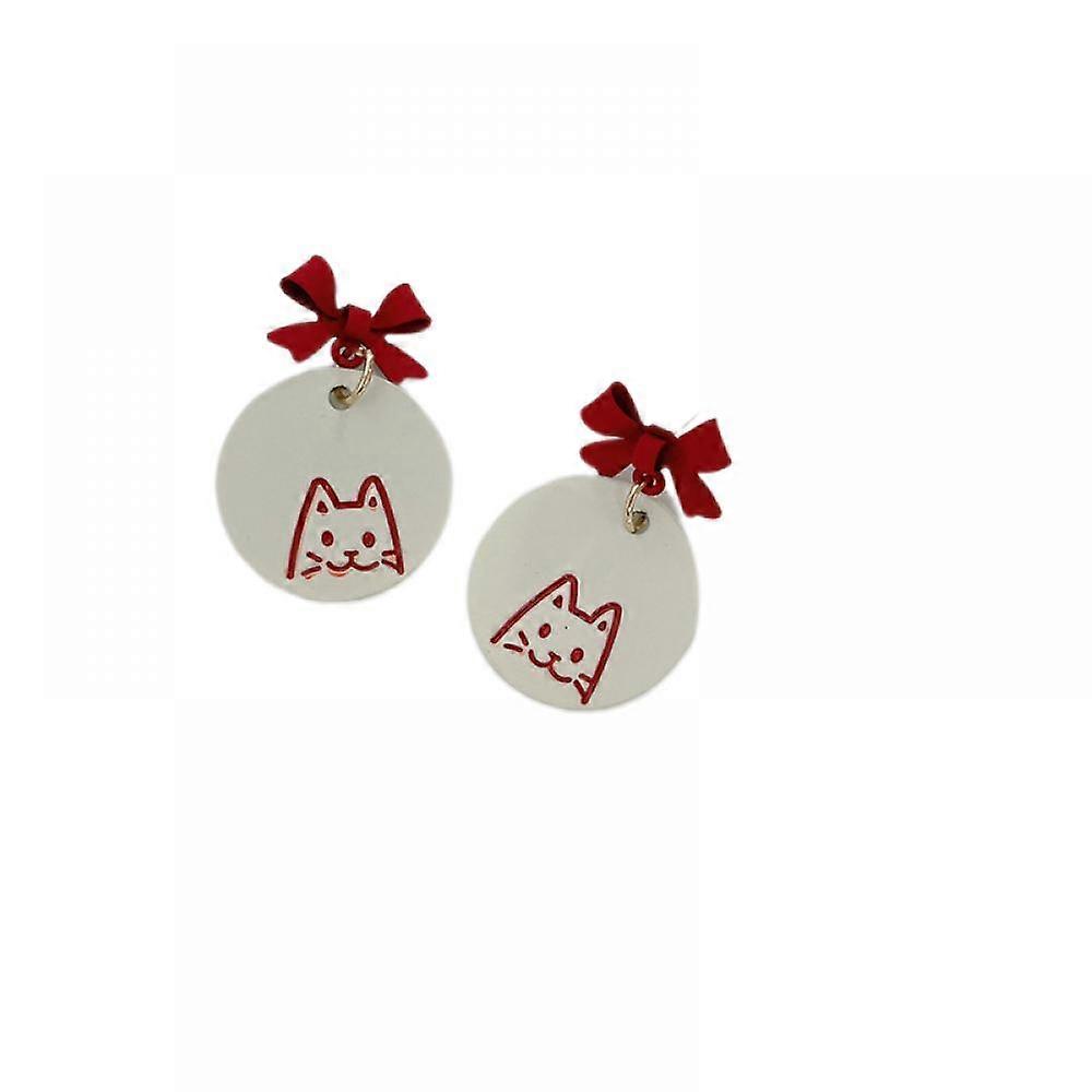 Dinner Dried Fish Cat Love Bow Earrings Drop Stud Pierced Hook