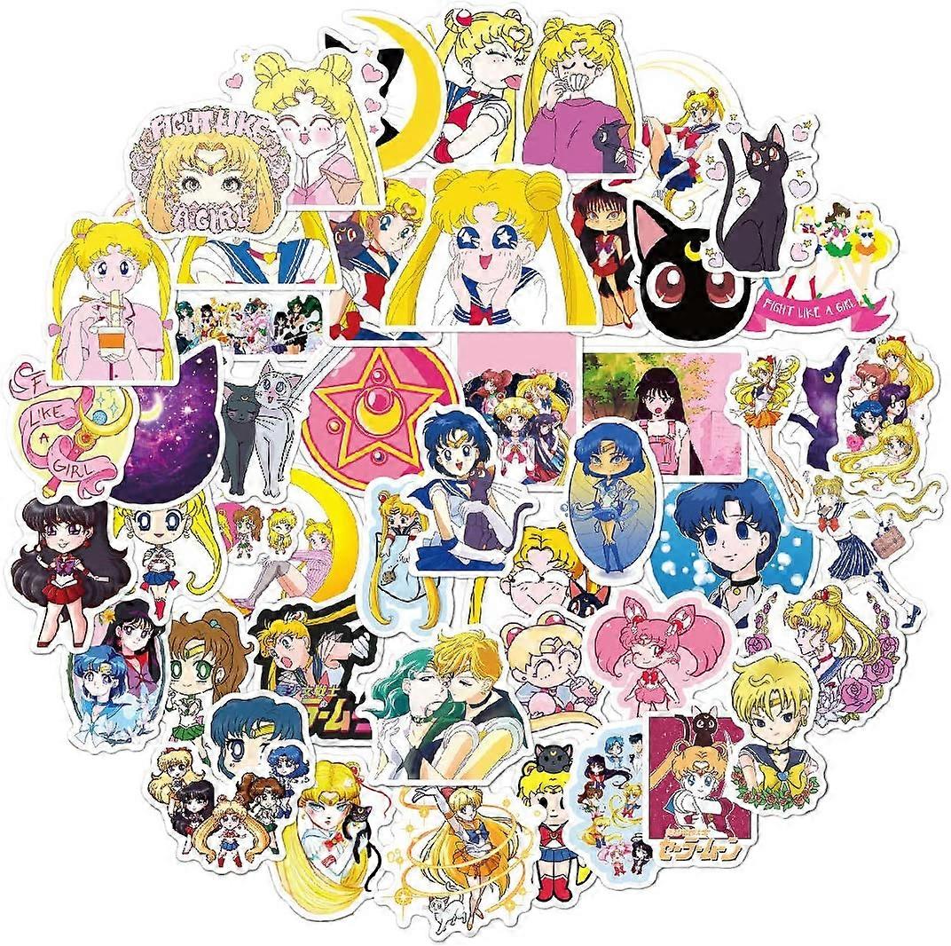 50 قطعة ملصقات بحار القمر لزجاجة المياه الكمبيوتر المحمول لوح التزلج الأمتعة الغيتار سيارة دراجة نارية الفينيل مقاوم للماء بحار القمر أنيمي ملصقا حزمة بدلة