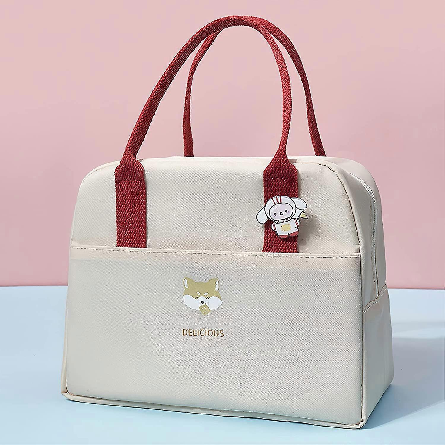 liangnv الجمالية حقيبة الغداء مربع حاوية في الهواء الطلق حقيبة التخييم معزولة للماء للنساء والفتيات والاطفال (البيج ، L)