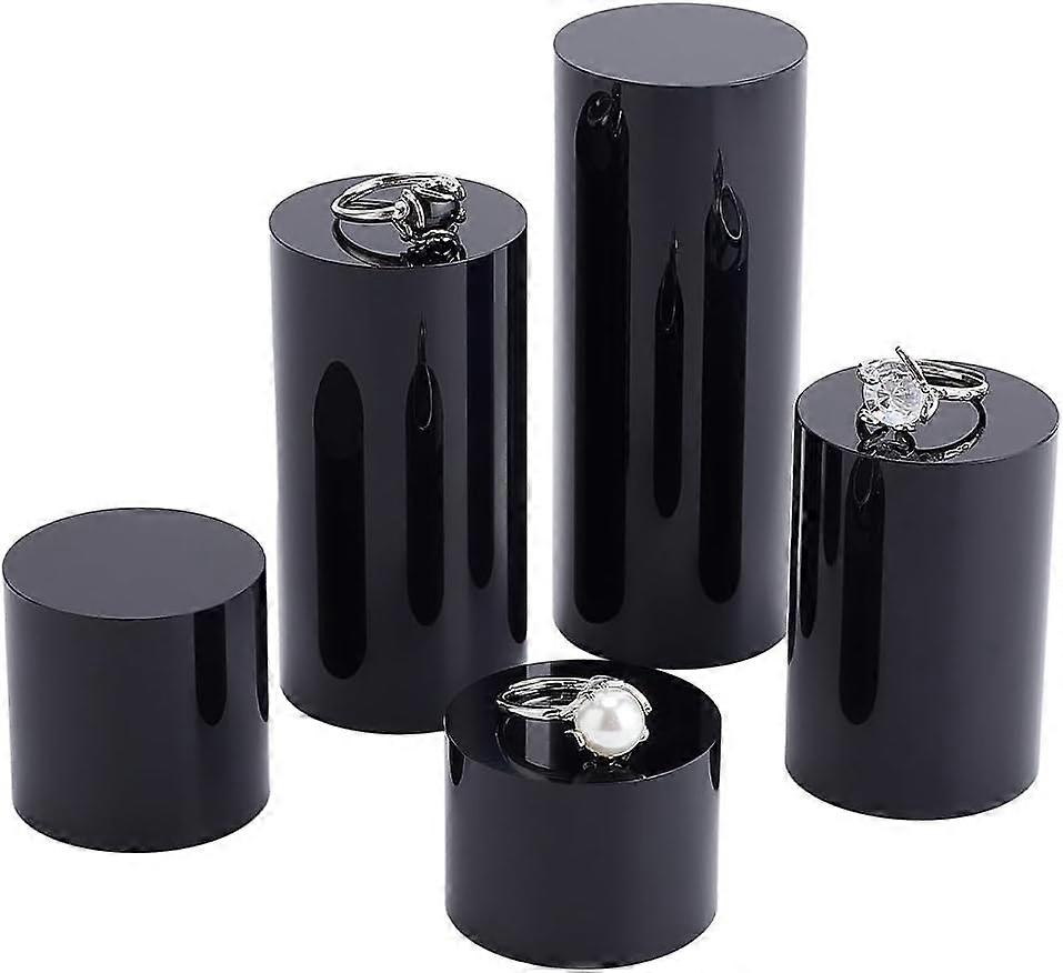 5Pcs Black Acrylic Display Block 1.2/1.6/2.4/3.2/4 Inch Round Cylinder Solid Display Pedestal Stand for Jewelry Gem Display Pop Figures Cosmetic Showi