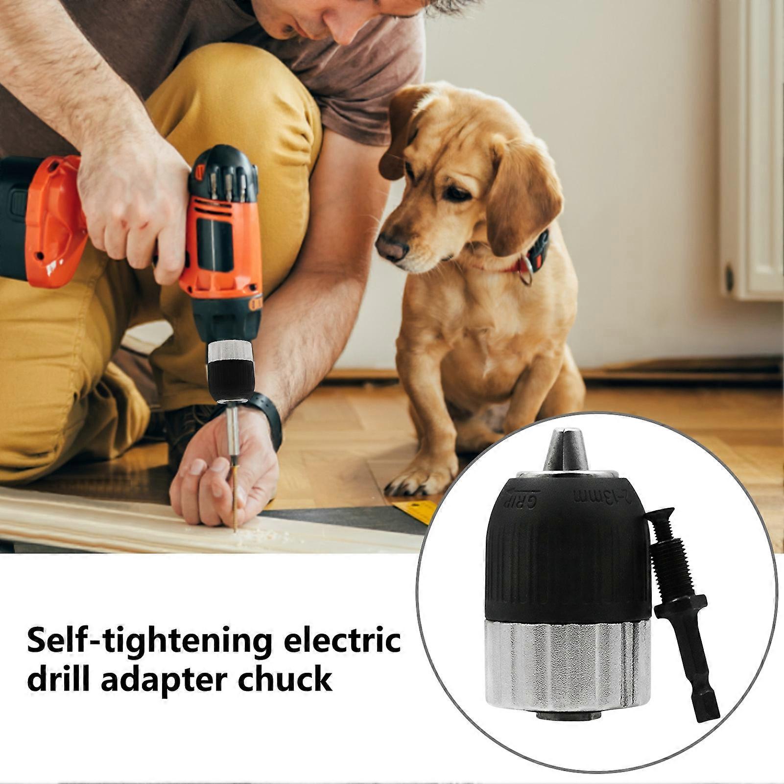 1 Set Electric Drill Chuck Clamping Range 2-13mm Self-locking Drill Conversion Chuck with Hex Shank Rod Home Supply Mengxi