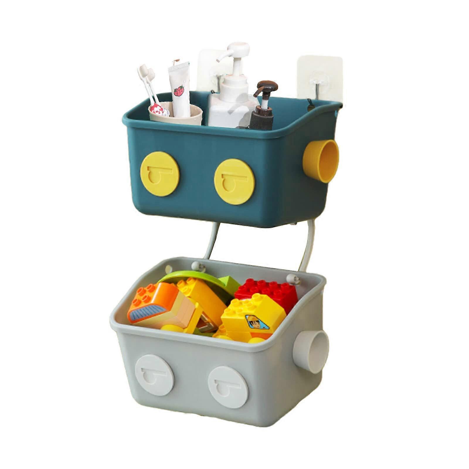 Bath Toy Storage Organizer Basket - 2-Pack Wall Mounted Hanging Shower Caddy Shelf with Hooks