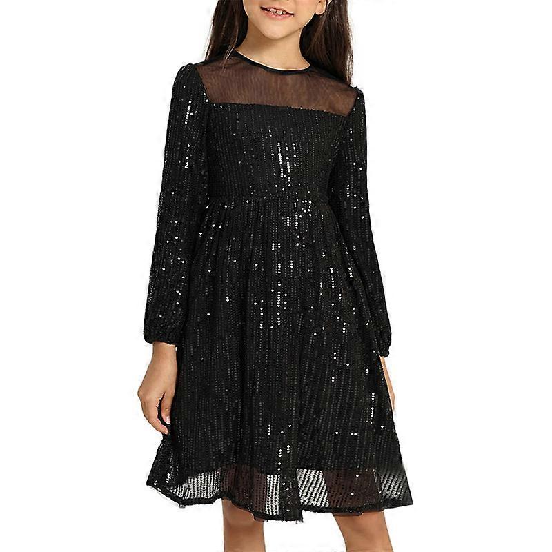 Lány flitteres partiruha hosszú ujjú A-Line Sparkle Mesh ruhák