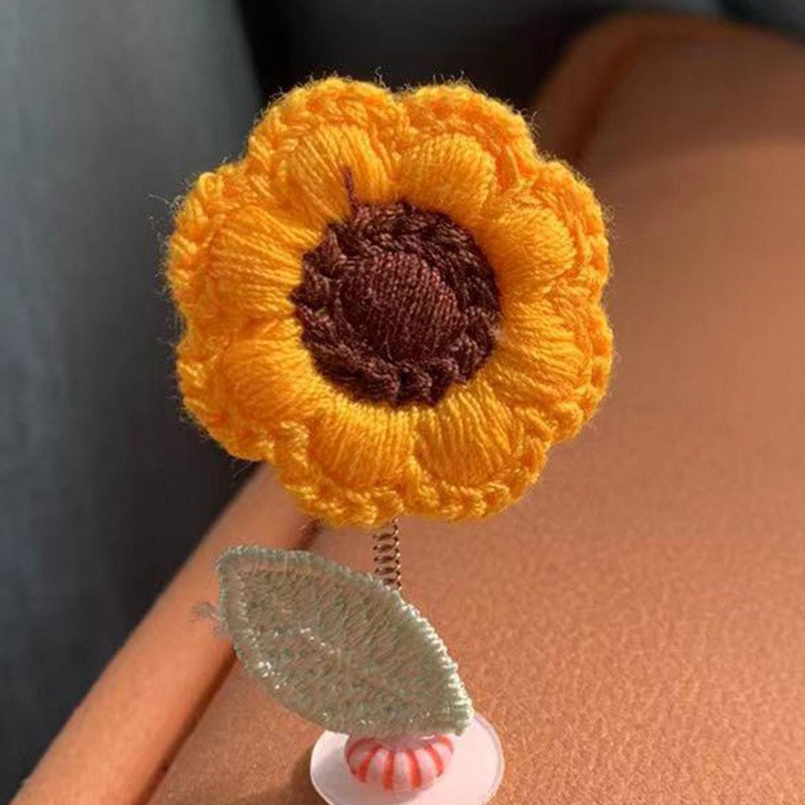 Flower Car Accessories Dashboard Decorations, Crochet Shaking Flowers Dashboard Ornament