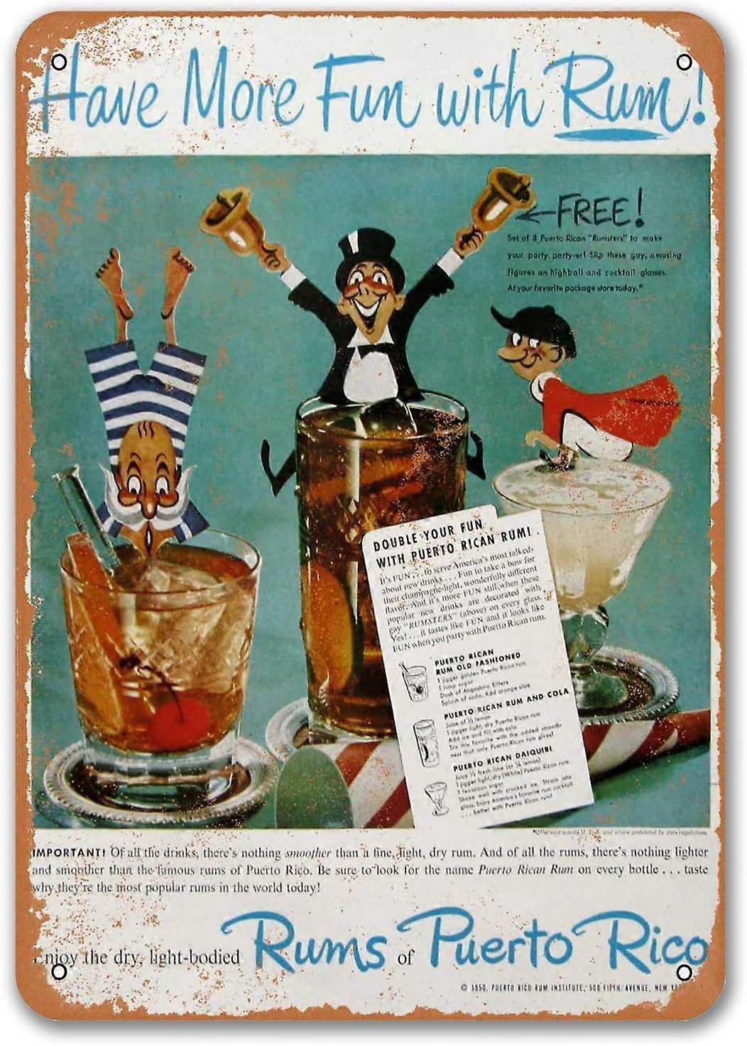 1950プエルトリコのラム酒の看板、ビールパブホームベーカリーディナールームの壁の装飾アートヴィンテージメタルポスター12x8インチのレトロな錫の看板