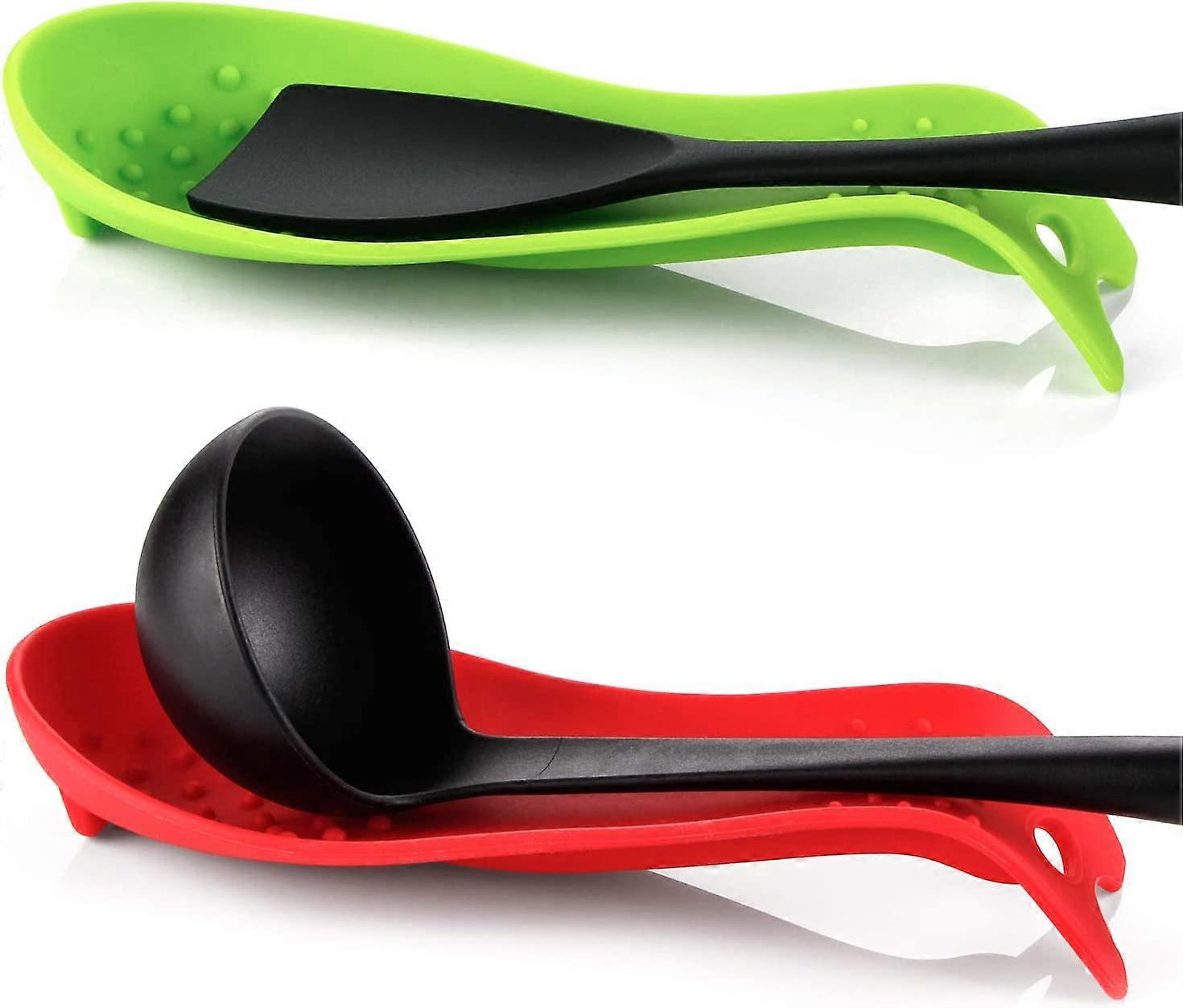 Silicone Spoon Holder, Kitchen Cookware Holder (2pcs, red-green)