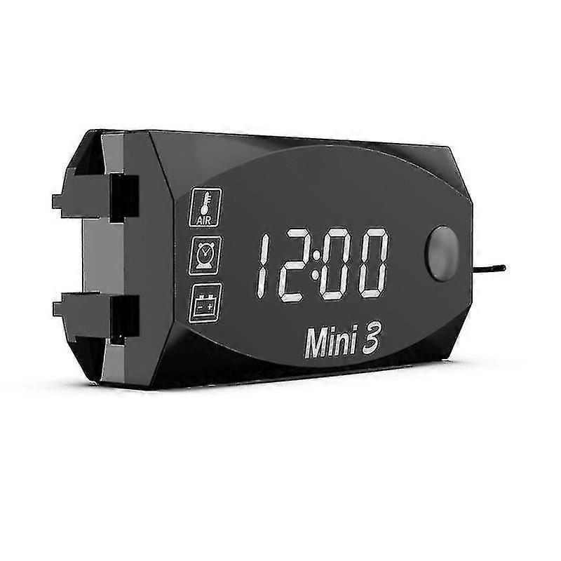 Motorcycle Dc 6v-30v 3 In 1 Digital Time Clock Thermometer Voltage Voltmeter Waterproof Tester Battery Moniter Gauge