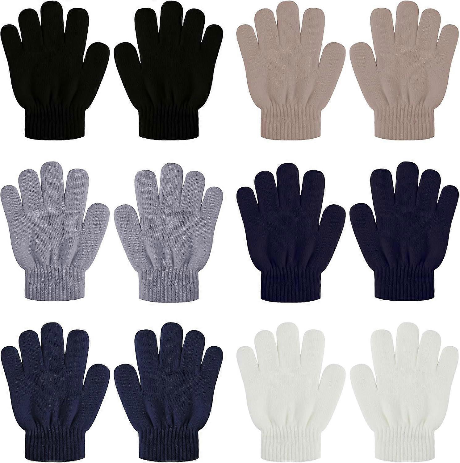 6 Pairs Winter Kids Gloves Warm Knitted Toddler Gloves Baby Gloves Soft Thick Stretchy Gloves Mitten for Boys Girls 1-4 Years Dark color