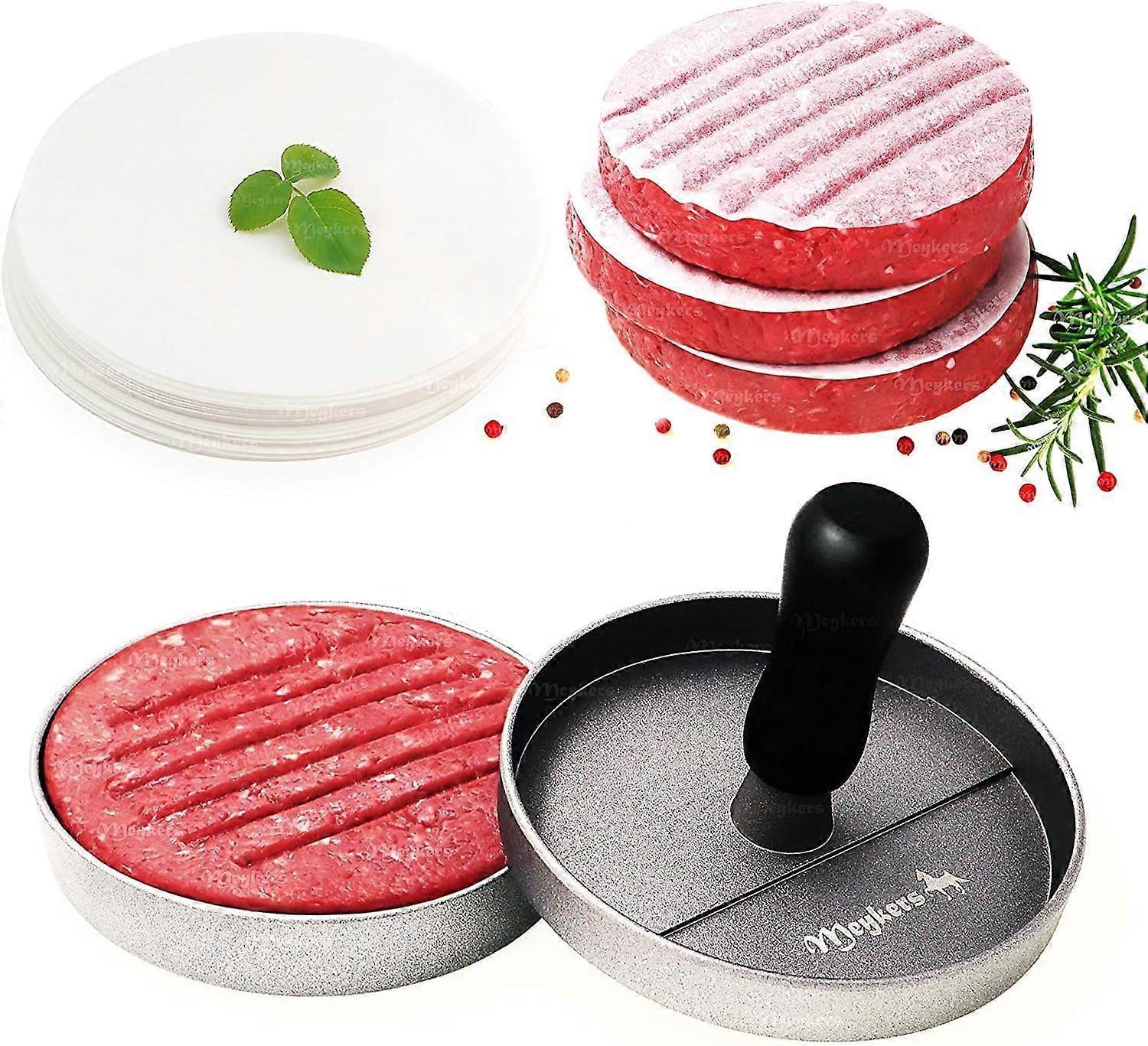 Burger Press 100 Patty Papers Set | Non-Stick Hamburger Mold with Free Wax Patty Paper Sheets | Meat Beef Cheese Veggie Burger Maker for Grill Griddle