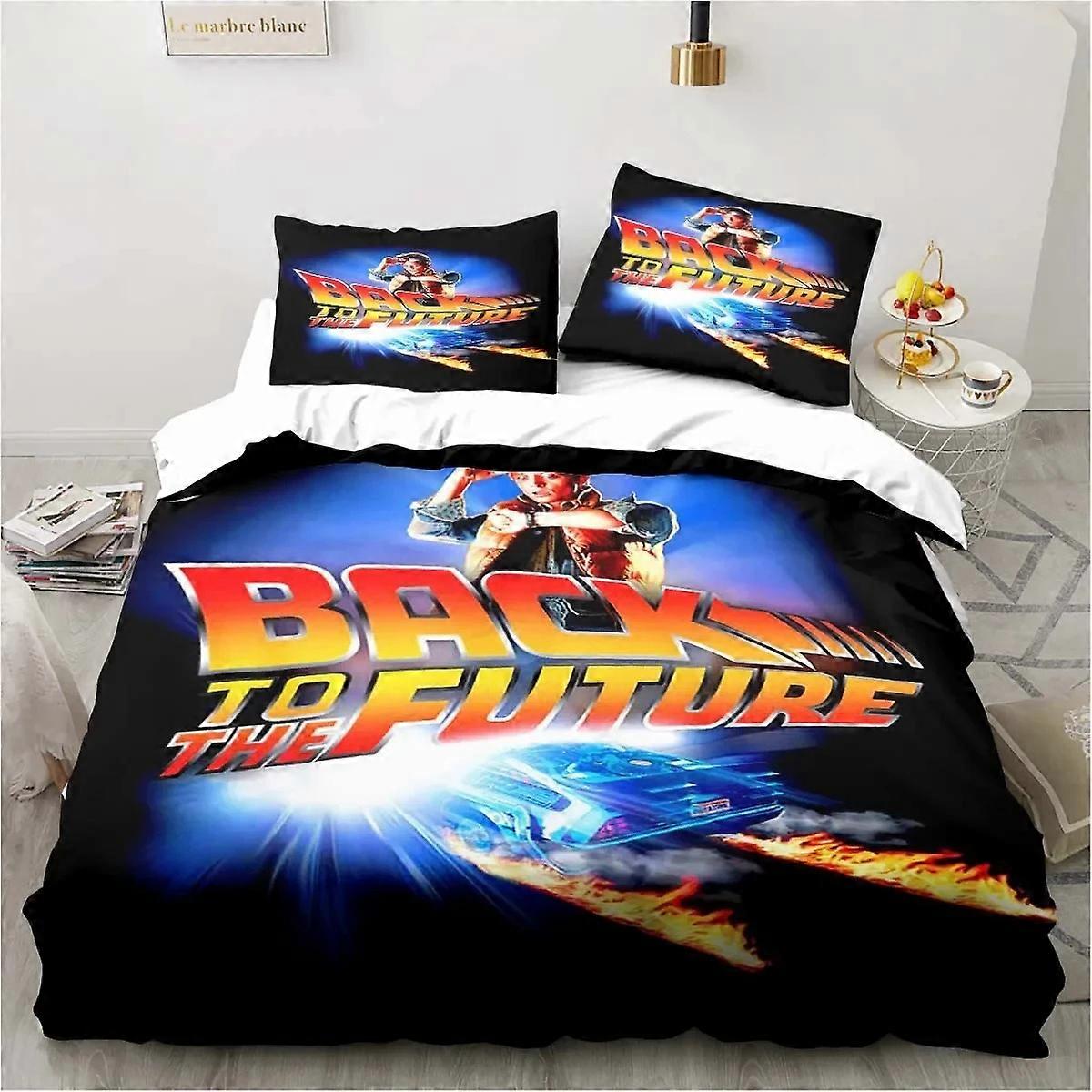 a1325 ملاءات سرير العودة إلى المستقبل طقم مفروشات كلاسيكي للفيلم الرجعية سرير من ثلاث قطع مجموعة غطاء لحاف سرير مزدوج هدية الصبيطقم مفروشات من 3 قطع (1 لحاف
