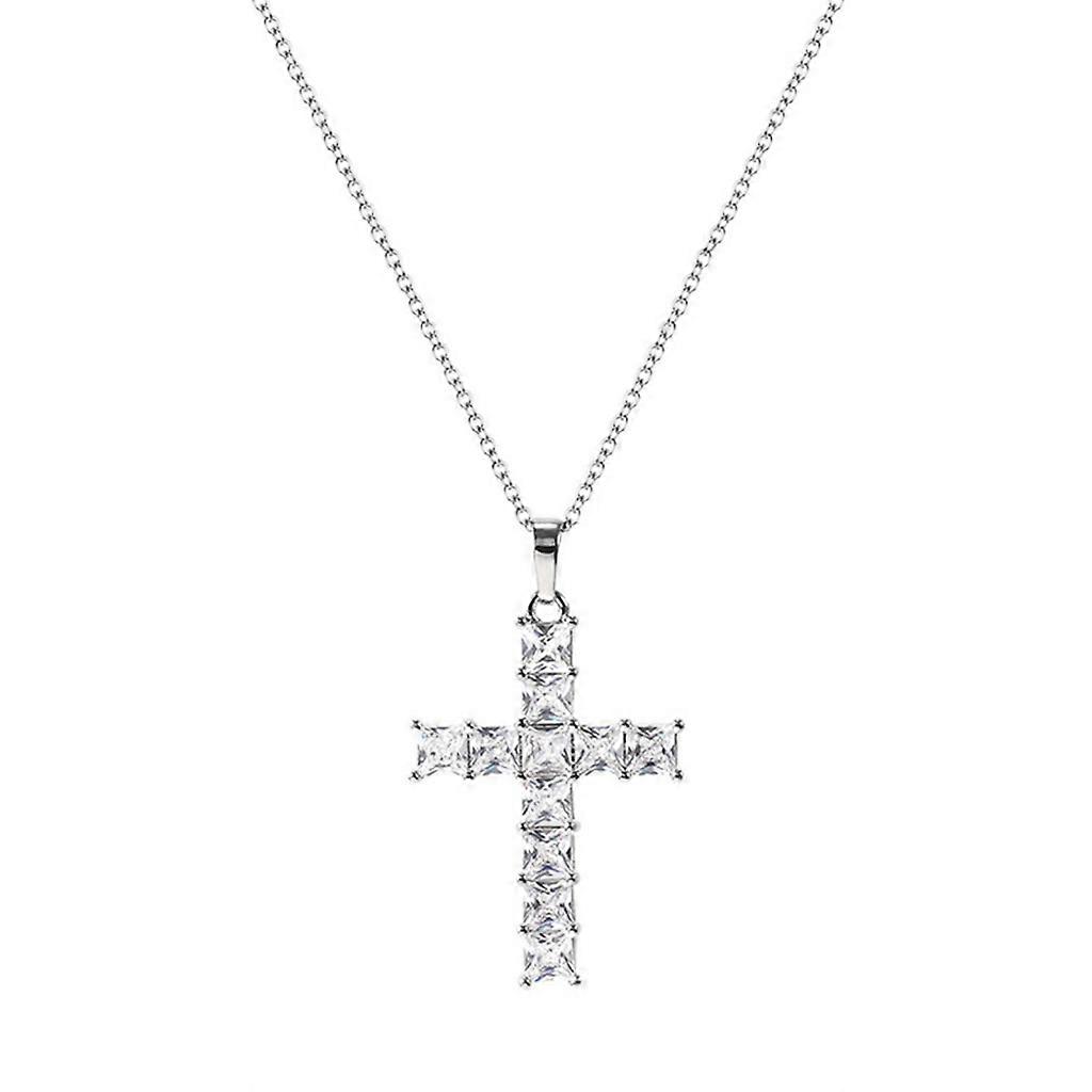  Lyx Full Cubic Zirconia Cross hängsmycke halsband för kvinnor Mode Mångsidig