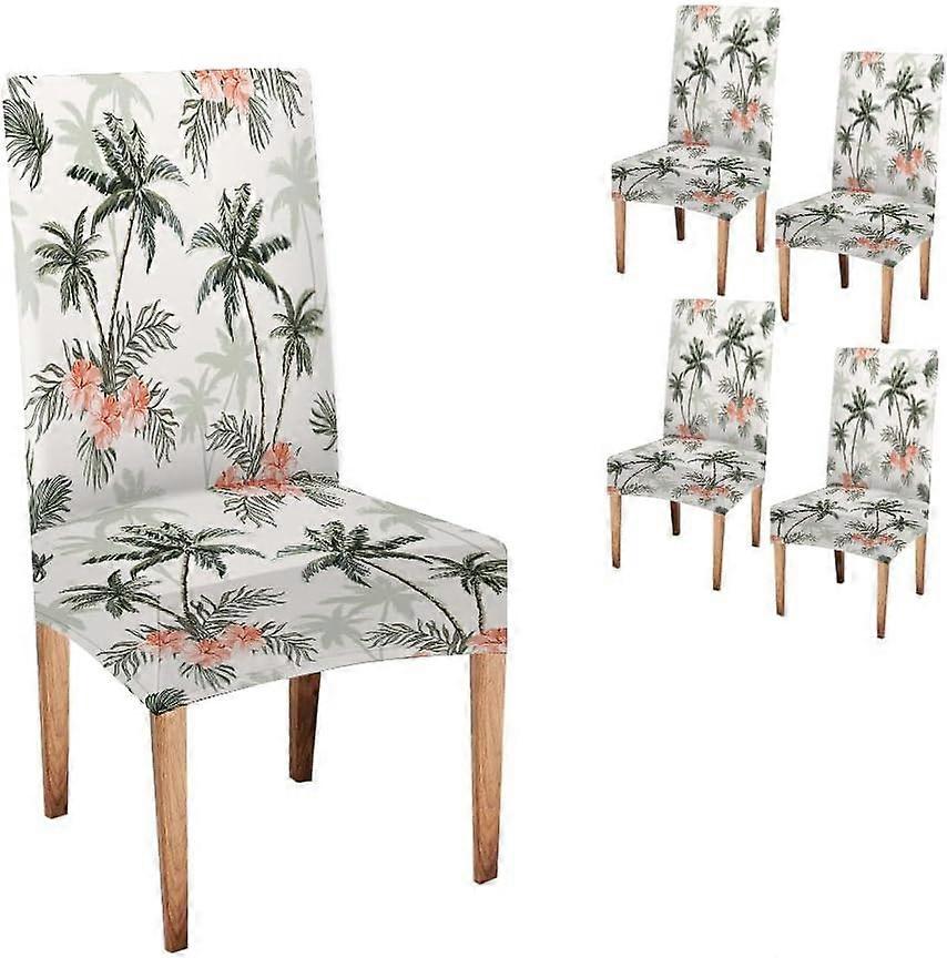 סט כיסוי כיסא פרסונס של 4 צמחים טרופיים צבעוניים בקיץ כיסויי מושב רכים הניתנים להסרה רחיץ לכיסאות אוכל כיסוי מושב פינת אוכל Slipcove