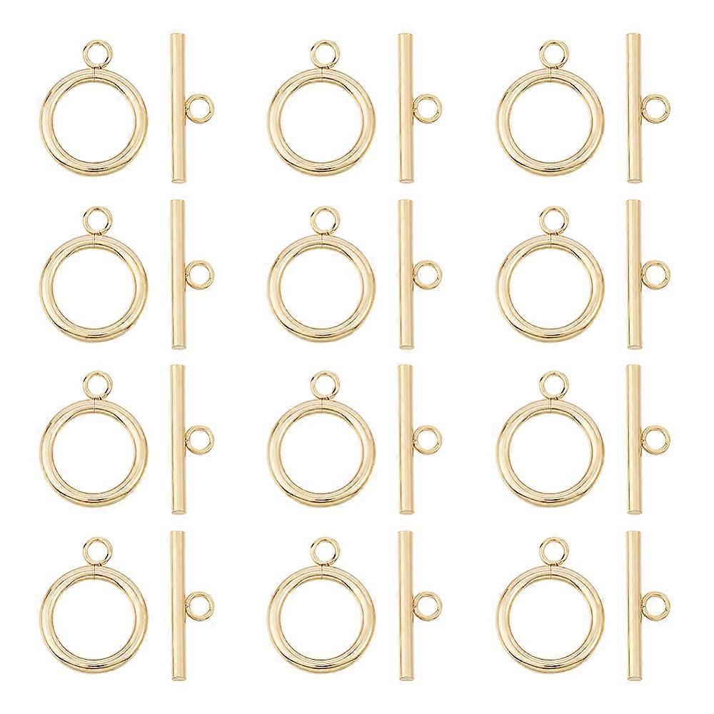12Sets Stainless Steel Toggle Clasps 25mm Round IQ Toggle Clasps T-bar Closure Clasps Golden Neckalce Toggle Clasps Round Ring Jewelry Connectors End
