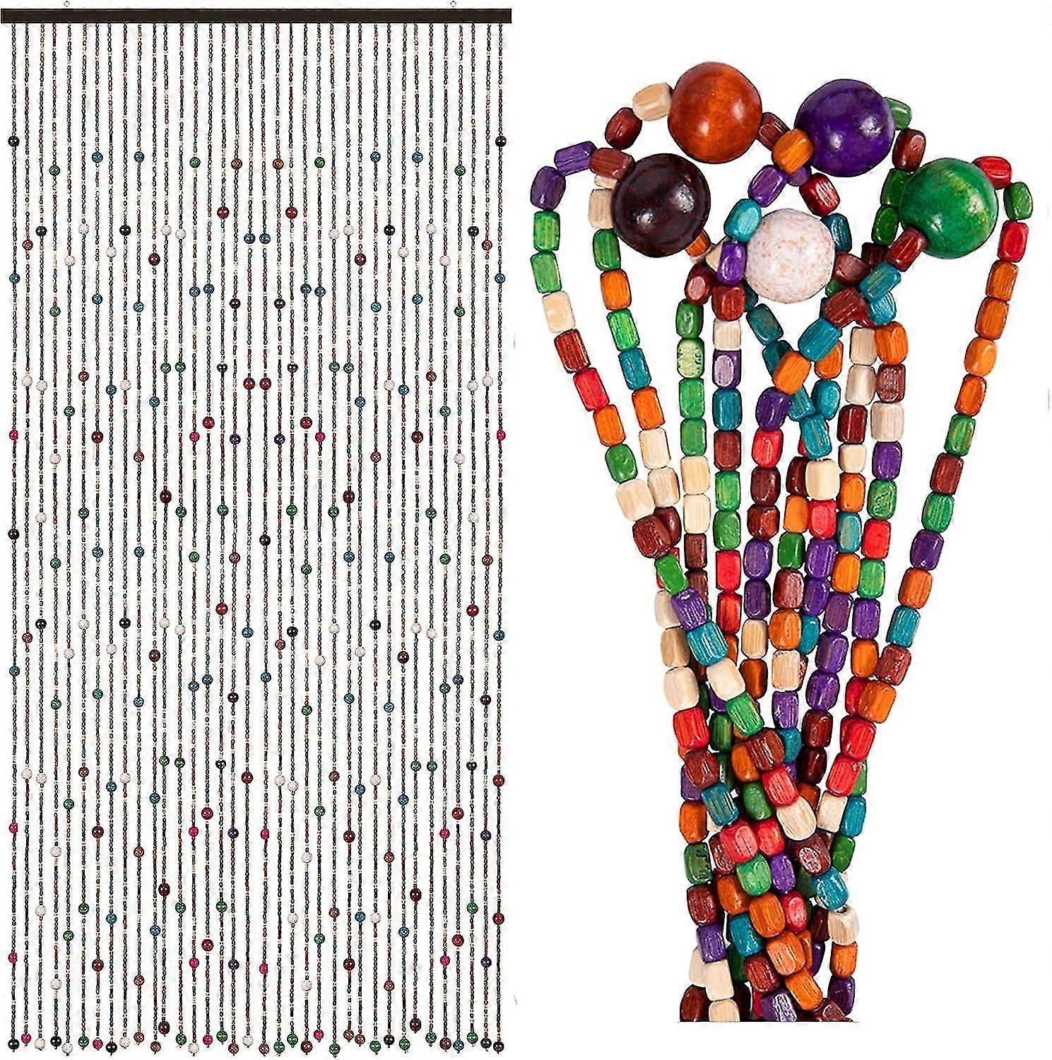 Bunte Boho Bambus Perlen Vorhang 90x200cm 38 Strnge Handgefertigte  hngende Holztrperlen Hippie Vorhnge Raumteiler fr Tr Fenster Home  Decor Rai | Fruugo DE