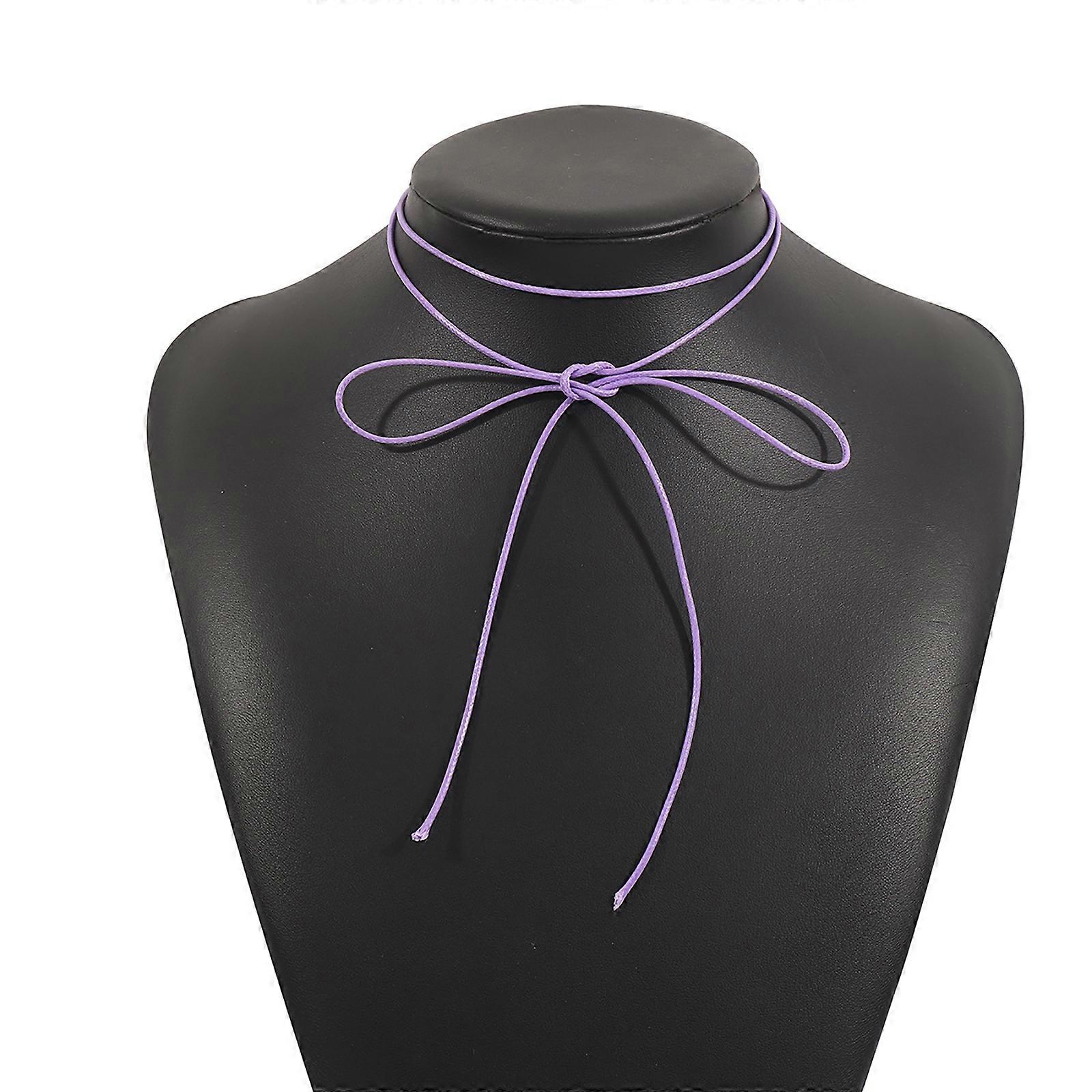 Collier de chaîne de corde longue avec Bowknot accrocheur Collier de chaîne de corde à la mode Chaîne de clavicule Bowknot élégant Violet