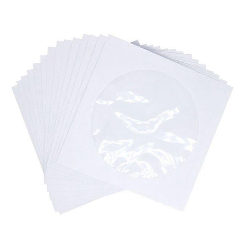 CD DVD Sleeves, DVD CD Media Paper Envelop Sleeves Holder with Clear Window Close Flap White, Pack