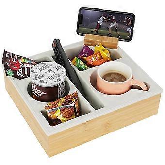 Couch Cup Holder Tray, Handy Soft Silicone Acacia Wooden...