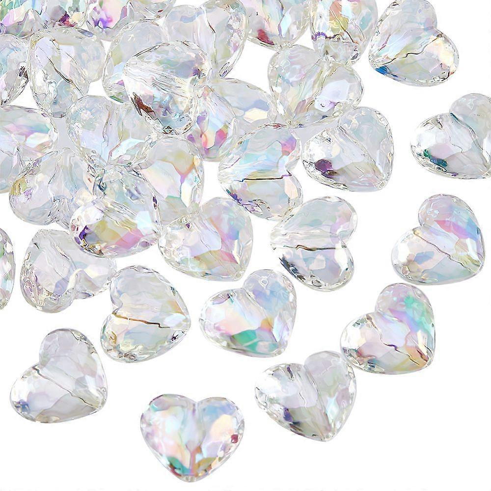 40Pcs Transparent Acrylic Beads AB Color Faceted Heart Clear AB 16x19.5x11mm Hole: 2mm