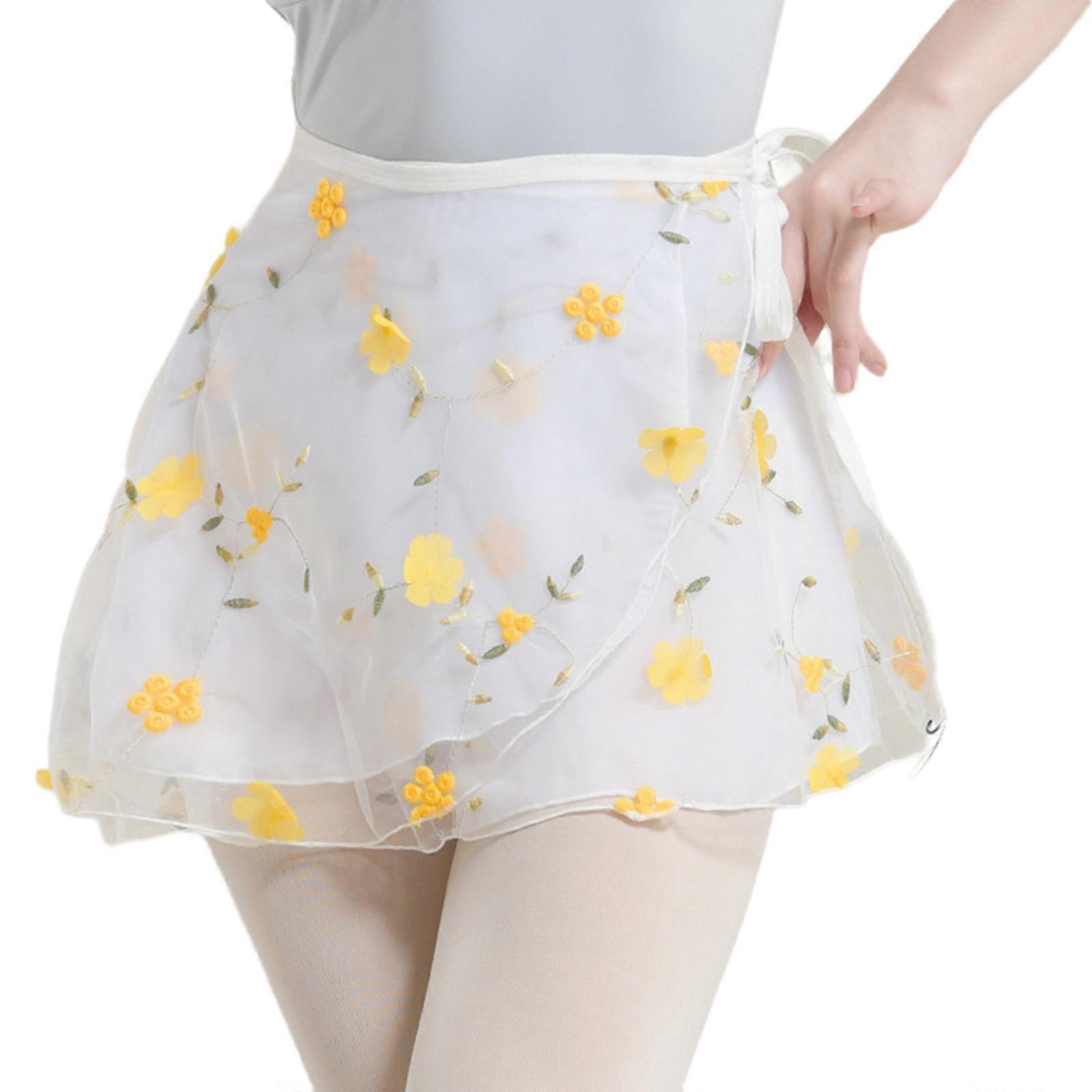 Filles Femmes Ballet Wrap Jupe Gymnastique Ballet Jupes Danse Wrap Jupe Pure Mousseline de Soie Danse Sur Écharpe pour Justaucorps Jaune