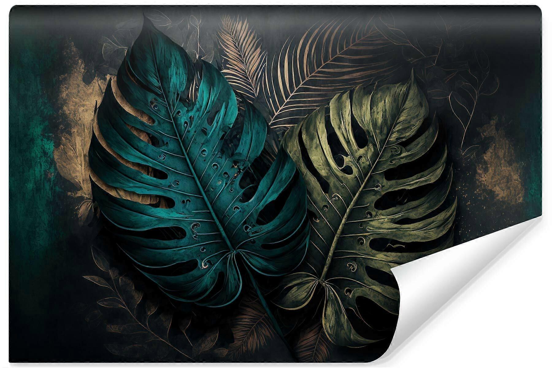 Fotomural de pared para salón Monstera deja efecto 3D abstracto